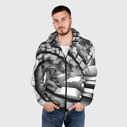 Мужская ветровка Геометрическая объёмная абстракция / 3D-Черный – фото 3
