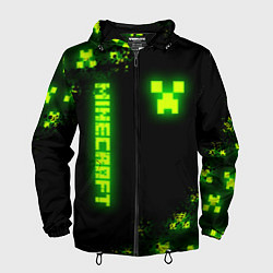 Ветровка с капюшоном мужская MINECRAFT NEON LOGO CREEPER, цвет: 3D-черный