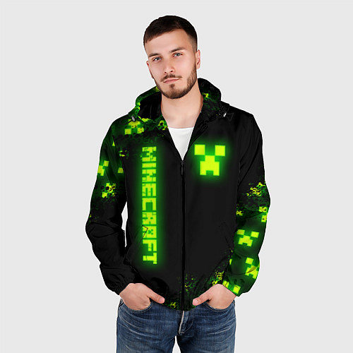 Мужская ветровка MINECRAFT NEON LOGO CREEPER / 3D-Черный – фото 3