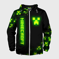 Ветровка с капюшоном мужская MINECRAFT NEON LOGO CREEPER, цвет: 3D-белый