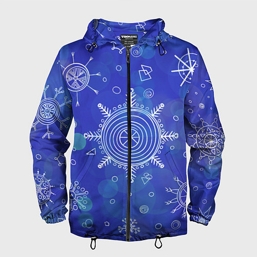 Мужская ветровка Белые простые снежинки на синем фоне / 3D-Черный – фото 1