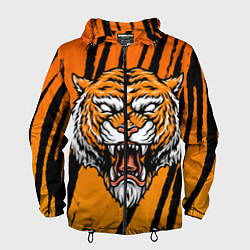 Ветровка с капюшоном мужская Разгневанный тигр голова, цвет: 3D-черный