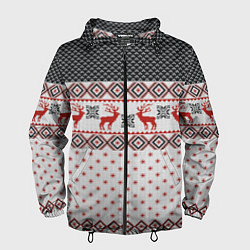 Ветровка с капюшоном мужская НОВОГОДНИЙ УЗОР, цвет: 3D-черный