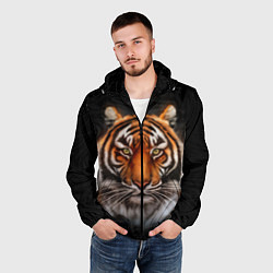 Ветровка с капюшоном мужская Реалистичный тигр Realistic Tiger, цвет: 3D-черный — фото 2