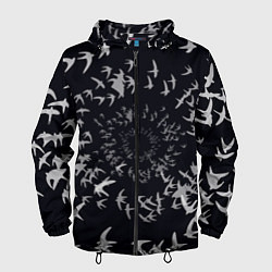 Ветровка с капюшоном мужская Веер птиц, цвет: 3D-черный