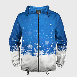 Ветровка с капюшоном мужская Снежинки - С Новым Годом, цвет: 3D-черный