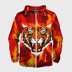 Ветровка с капюшоном мужская Fire Tiger Face 2022, цвет: 3D-белый