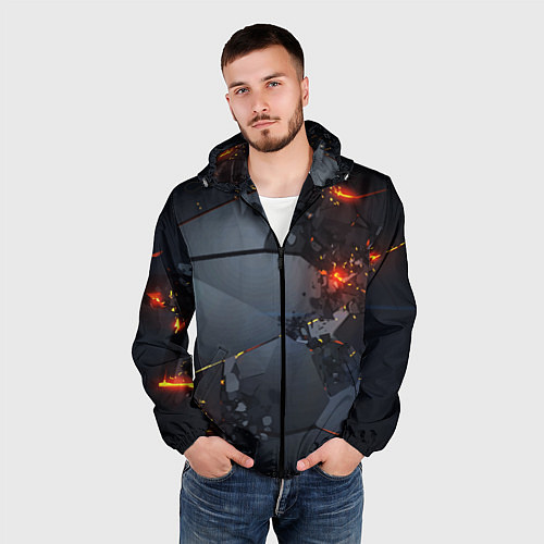 Мужская ветровка НЕОНОВЫЙ ВЗРЫВ ПЛИТЫ, ОБЛОМКИ NEON EXPLOSION / 3D-Черный – фото 3