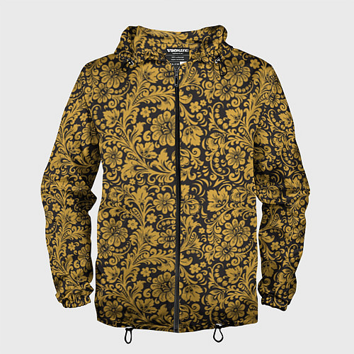 Мужская ветровка Золотые Цветы хохлома / 3D-Черный – фото 1