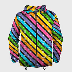 Ветровка с капюшоном мужская Радужные полосы микс, цвет: 3D-черный