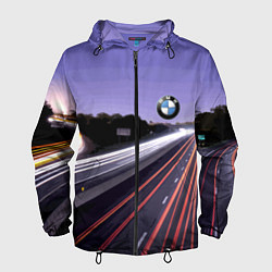 Ветровка с капюшоном мужская BMW Ночная трасса, цвет: 3D-черный