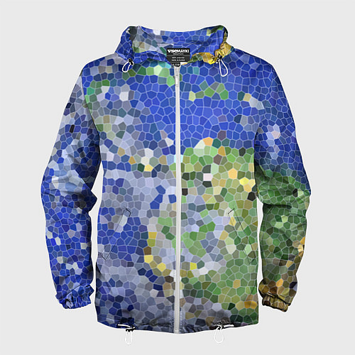 Мужская ветровка Планета Земля - пиксельный рисунок / 3D-Белый – фото 1