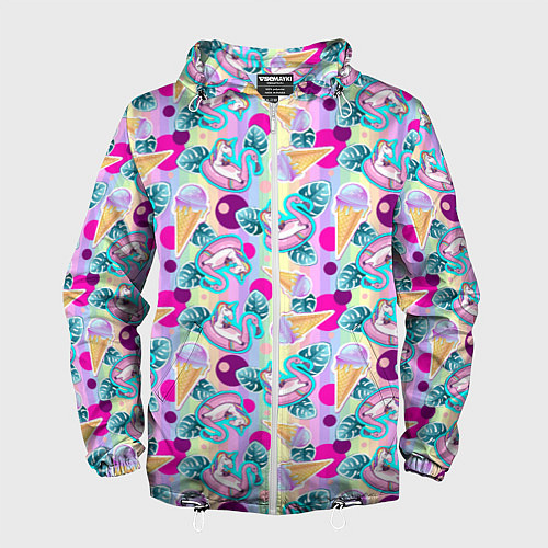 Мужская ветровка Единороги на радужном фоне с мороженым / 3D-Белый – фото 1