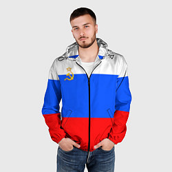 Ветровка с капюшоном мужская Флаг России с серпом и молотом, цвет: 3D-черный — фото 2
