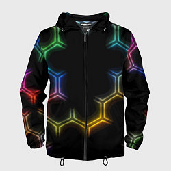 Ветровка с капюшоном мужская Геометрический узор Neon, цвет: 3D-черный