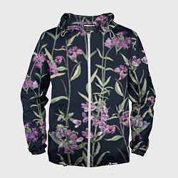 Ветровка с капюшоном мужская Цветы Фиолетовые, цвет: 3D-белый