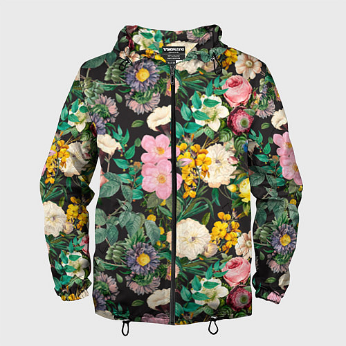 Мужская ветровка Паттерн из летних цветов Summer Flowers Pattern / 3D-Черный – фото 1