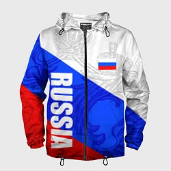 Ветровка с капюшоном мужская RUSSIA - SPORTWEAR - ТРИКОЛОР, цвет: 3D-черный
