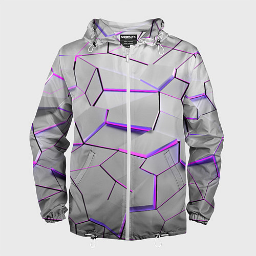 Мужская ветровка 3д плиты - белый неон / 3D-Белый – фото 1