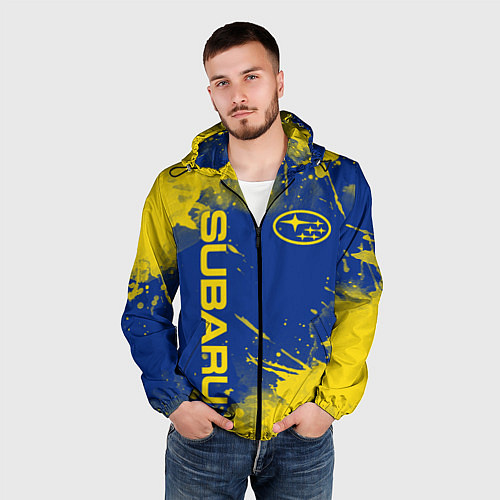 Мужская ветровка SUBARU - СУБАРУ БРЫЗКИ КЛАССИЧЕСКИЕ / 3D-Черный – фото 3