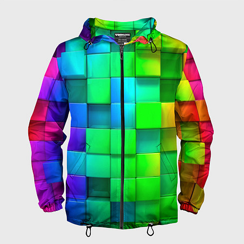 Мужская ветровка РАЗНОЦВЕТНЫЕ КУБИКИ MULTICOLORED CUBES / 3D-Черный – фото 1