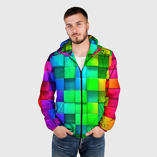 Мужская ветровка РАЗНОЦВЕТНЫЕ КУБИКИ MULTICOLORED CUBES / 3D-Черный – фото 3