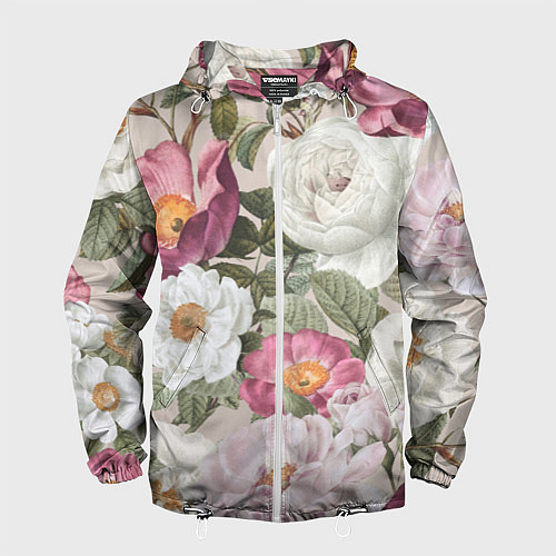 Мужская ветровка Цветы Розовый Сад Пион и Роз / 3D-Белый – фото 1