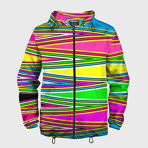 Мужская ветровка Полосатый радужный разноцветный геометрический узо / 3D-Черный – фото 1