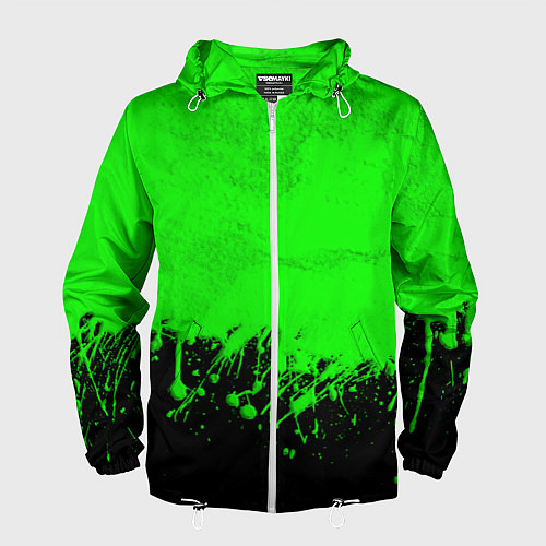 Мужская ветровка САЛАТОВЫЕ НЕОНОВЫЕ БРЫЗГИ КРАСКИ / 3D-Белый – фото 1