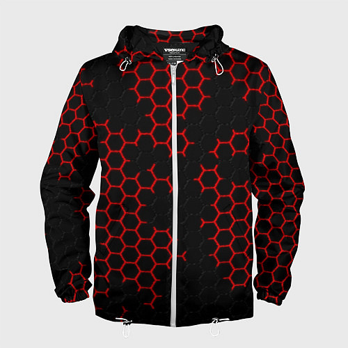 Мужская ветровка НАНОКОСТЮМ Black and Red Hexagon Гексагоны / 3D-Белый – фото 1