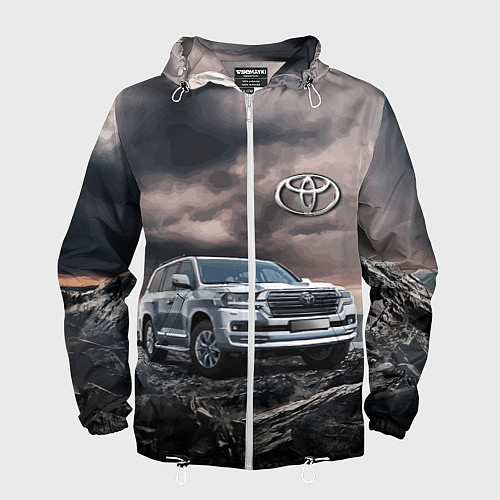 Мужская ветровка Toyota Land Cruiser 200 среди скал / 3D-Белый – фото 1