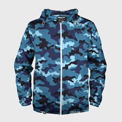 Ветровка с капюшоном мужская Камуфляж Тёмно-Синий Camouflage Dark-Blue, цвет: 3D-белый