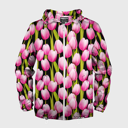 Мужская ветровка Цветы Розовые Тюльпаны / 3D-Белый – фото 1