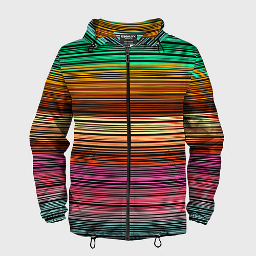 Мужская ветровка Multicolored thin stripes Разноцветные полосы / 3D-Черный – фото 1