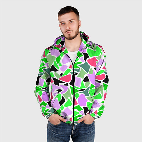 Мужская ветровка Abstract pattern green pink spots / 3D-Черный – фото 3
