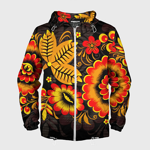 Мужская ветровка Хохломская Роспись Цветы На Тёмном Фоне / 3D-Белый – фото 1
