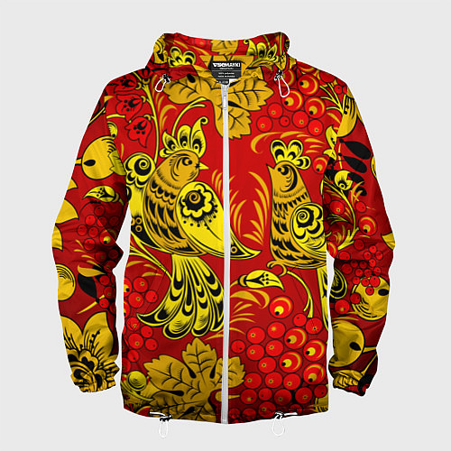 Мужская ветровка Хохломская Роспись Две Птици На Красном Фоне / 3D-Белый – фото 1