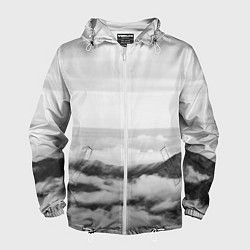Ветровка с капюшоном мужская Горы и туман, цвет: 3D-белый