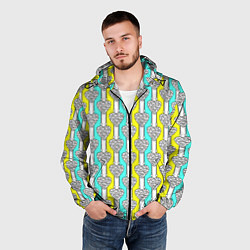 Ветровка с капюшоном мужская Striped multicolored pattern with hearts, цвет: 3D-черный — фото 2