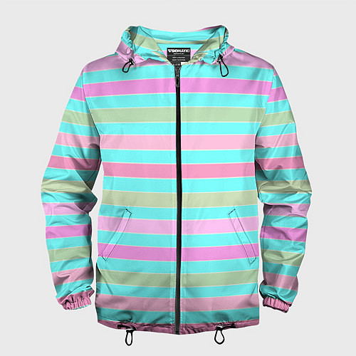 Мужская ветровка Pink turquoise stripes horizontal Полосатый узор / 3D-Черный – фото 1