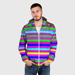 Ветровка с капюшоном мужская Multicolored neon bright stripes, цвет: 3D-белый — фото 2