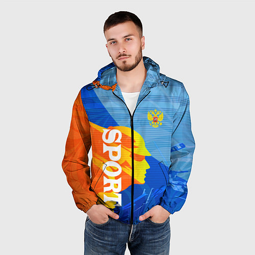 Мужская ветровка РОССИЯ - СПОРТ - ГЕРБ / 3D-Черный – фото 3