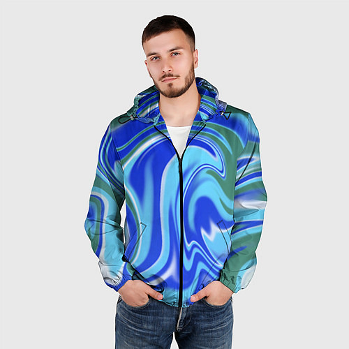 Мужская ветровка Тай-дай с синим, зелёным и белым цветом / 3D-Черный – фото 3