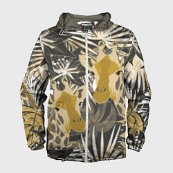 Ветровка с капюшоном мужская Жирафы в тропиках, цвет: 3D-белый