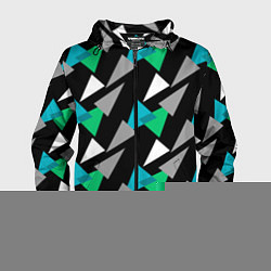 Ветровка с капюшоном мужская Разноцветные треугольники на черном фоне, цвет: 3D-черный