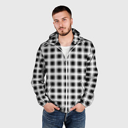 Ветровка с капюшоном мужская Black and white tartan check, цвет: 3D-белый — фото 2