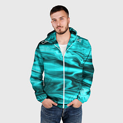 Ветровка с капюшоном мужская Неоновый бирюзовый мраморный узор, цвет: 3D-белый — фото 2