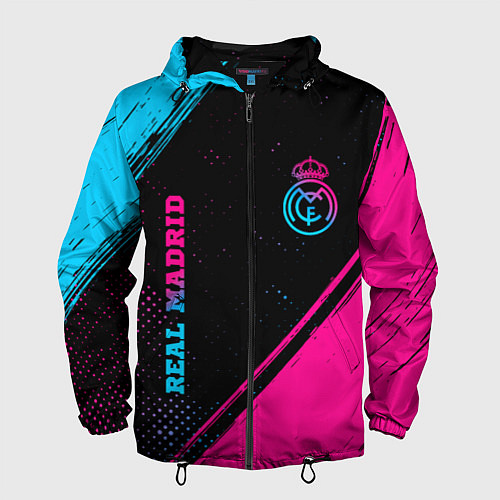 Мужская ветровка Real Madrid - neon gradient: символ и надпись верт / 3D-Черный – фото 1