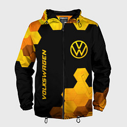 Ветровка с капюшоном мужская Volkswagen - gold gradient: символ и надпись верти, цвет: 3D-черный