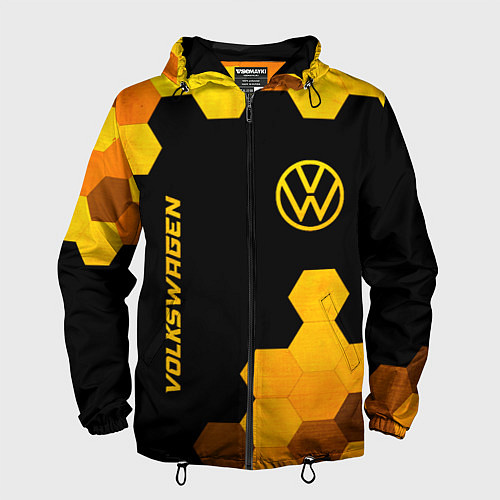 Мужская ветровка Volkswagen - gold gradient: символ и надпись верти / 3D-Черный – фото 1